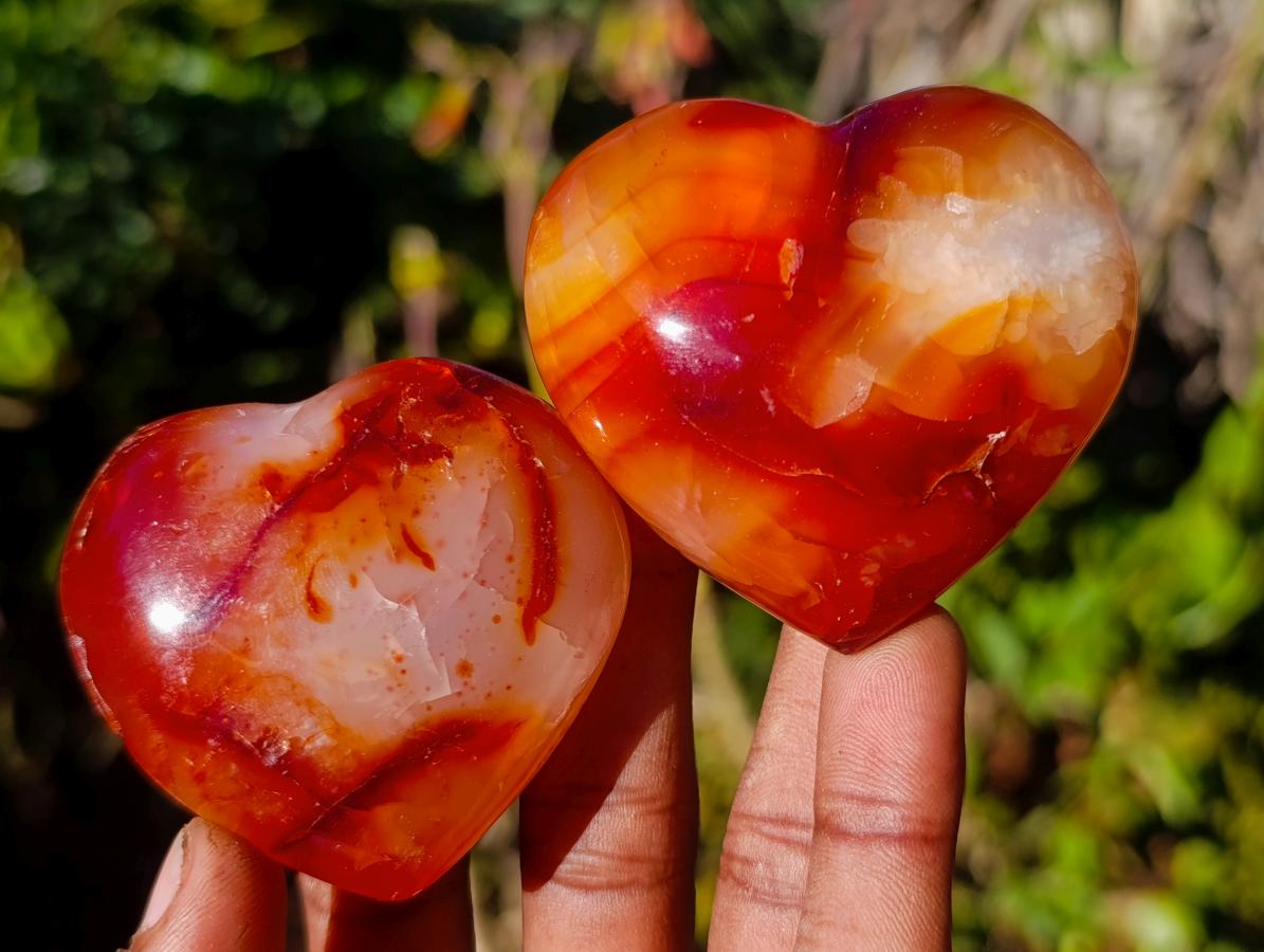 Polished Carnelian Agate Gemstone Hearts x 24 From Madagascar