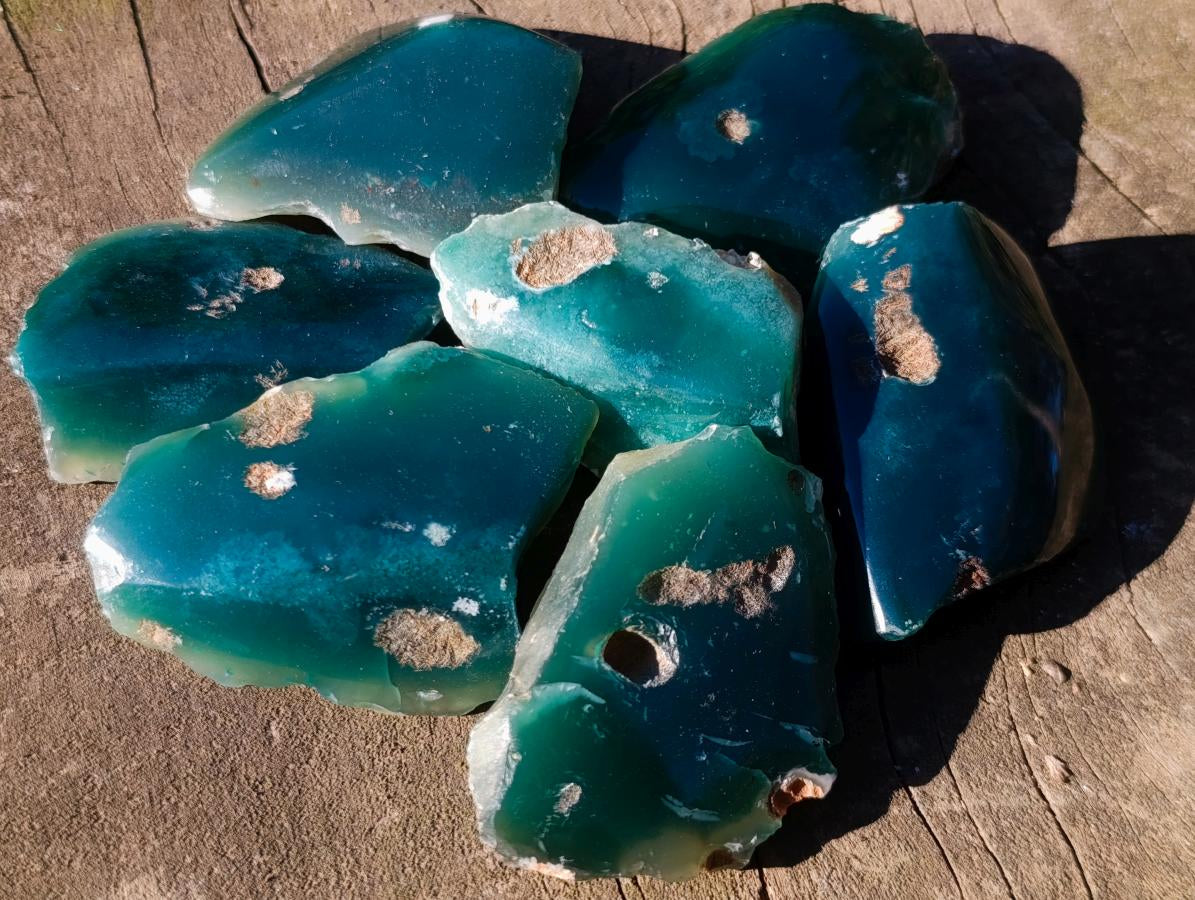 Polished One Side Mtorolite Chrysoprase Slices x 24 From Mutorashanga, Zimbabwe