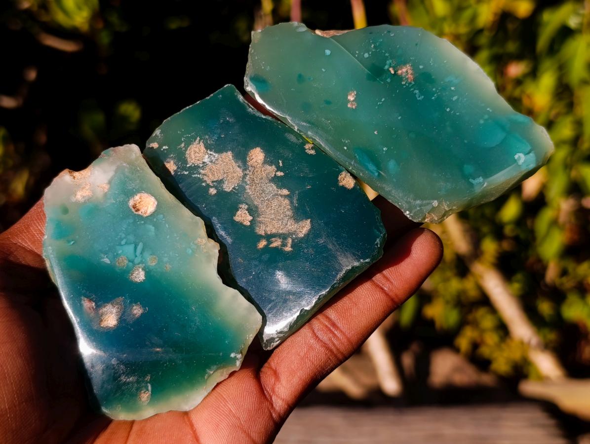 Polished One Side Mtorolite Chrysoprase Slices x 24 From Mutorashanga, Zimbabwe