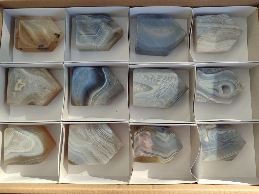 Polished Banded Agate House Shaped Slices x 12 From Madagascar - Toprock Gemstones and Minerals 