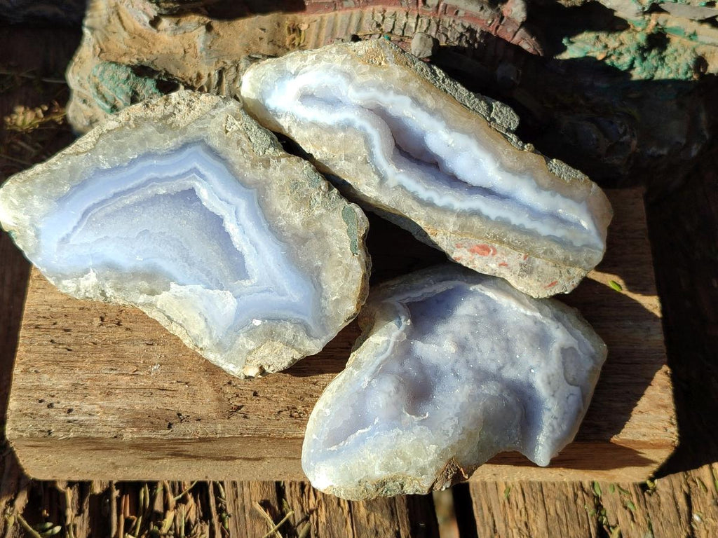 Polished On One Side Blue Lace Agate Geodes x 24 From Nsanje, Malawi - Toprock Gemstones and Minerals 