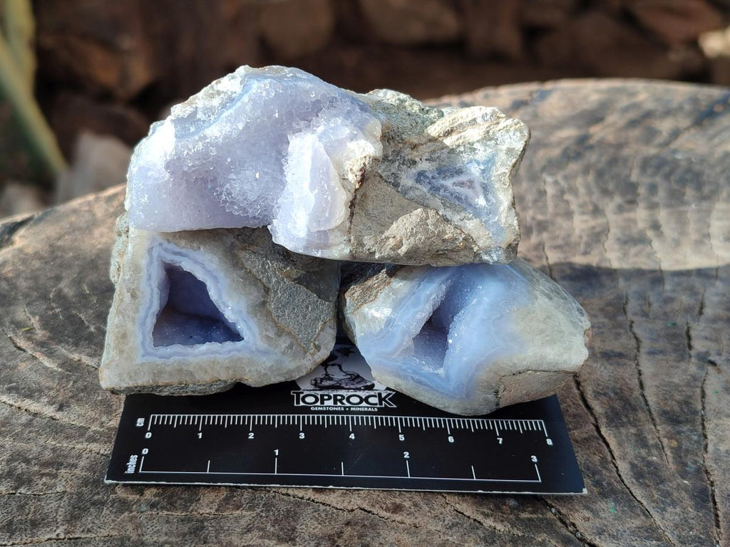 Polished On One Side Blue Lace Agate Geodes x 24 From Nsanje, Malawi - Toprock Gemstones and Minerals 