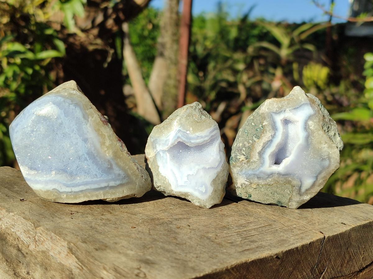 Polished On One Side Blue Lace Agate Geodes x 24 From Nsanje, Malawi - Toprock Gemstones and Minerals 