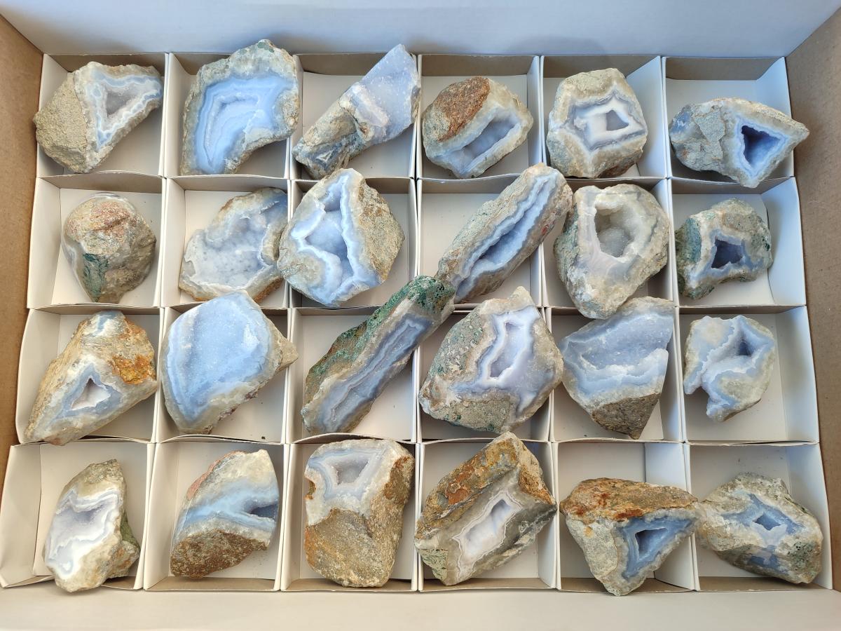 Polished On One Side Blue Lace Agate Geodes x 24 From Nsanje, Malawi - Toprock Gemstones and Minerals 