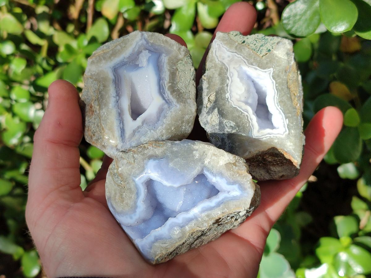 Polished On One Side Blue Lace Agate Geodes x 24 From Nsanje, Malawi - Toprock Gemstones and Minerals 