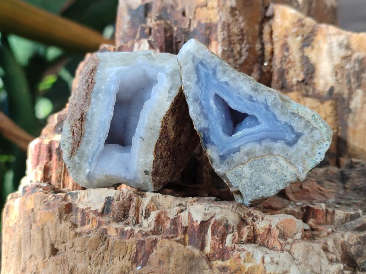Polished On One Side Blue Lace Agate Geodes x 24 From Nsanje, Malawi - Toprock Gemstones and Minerals 