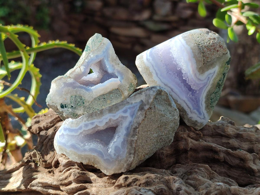 Polished On One Side Blue Lace Agate Geodes x 24 From Nsanje, Malawi - Toprock Gemstones and Minerals 