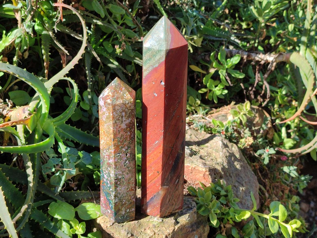 Polished Ocean Jasper Tower and Crystal Point x 2 From Northwest Coast, Madagascar - Toprock Gemstones and Minerals 