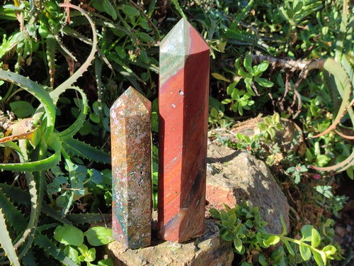 Polished Ocean Jasper Tower and Crystal Point x 2 From Northwest Coast, Madagascar - Toprock Gemstones and Minerals 