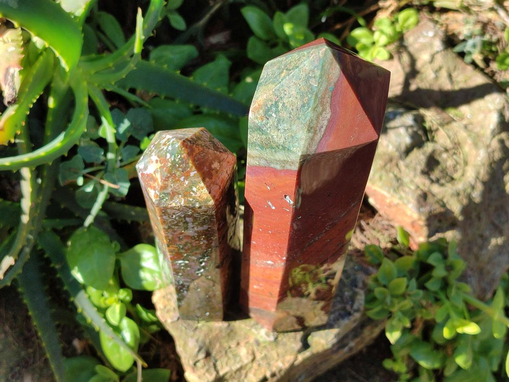 Polished Ocean Jasper Tower and Crystal Point x 2 From Northwest Coast, Madagascar - Toprock Gemstones and Minerals 