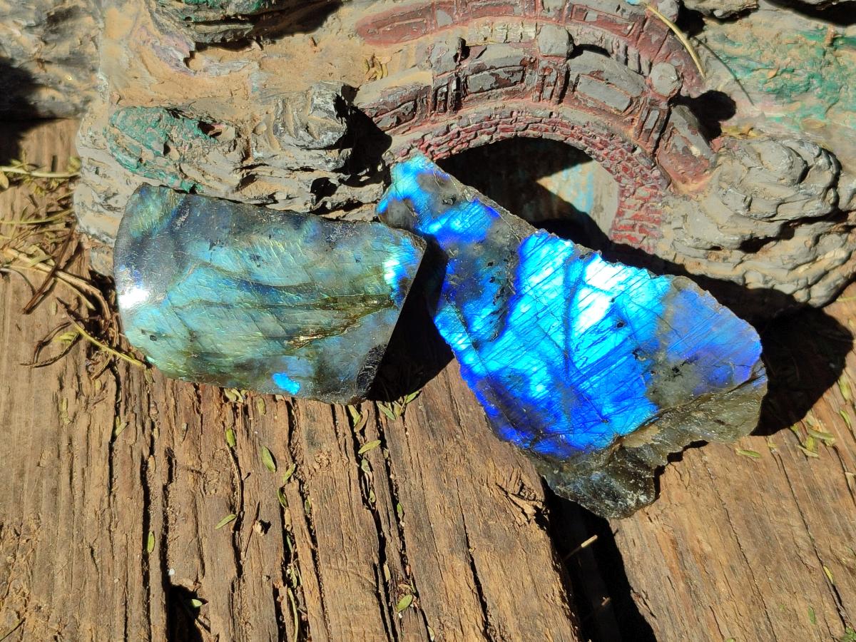 Polished One Side Labradorite Slices x 35 From Madagascar - Toprock Gemstones and Minerals 