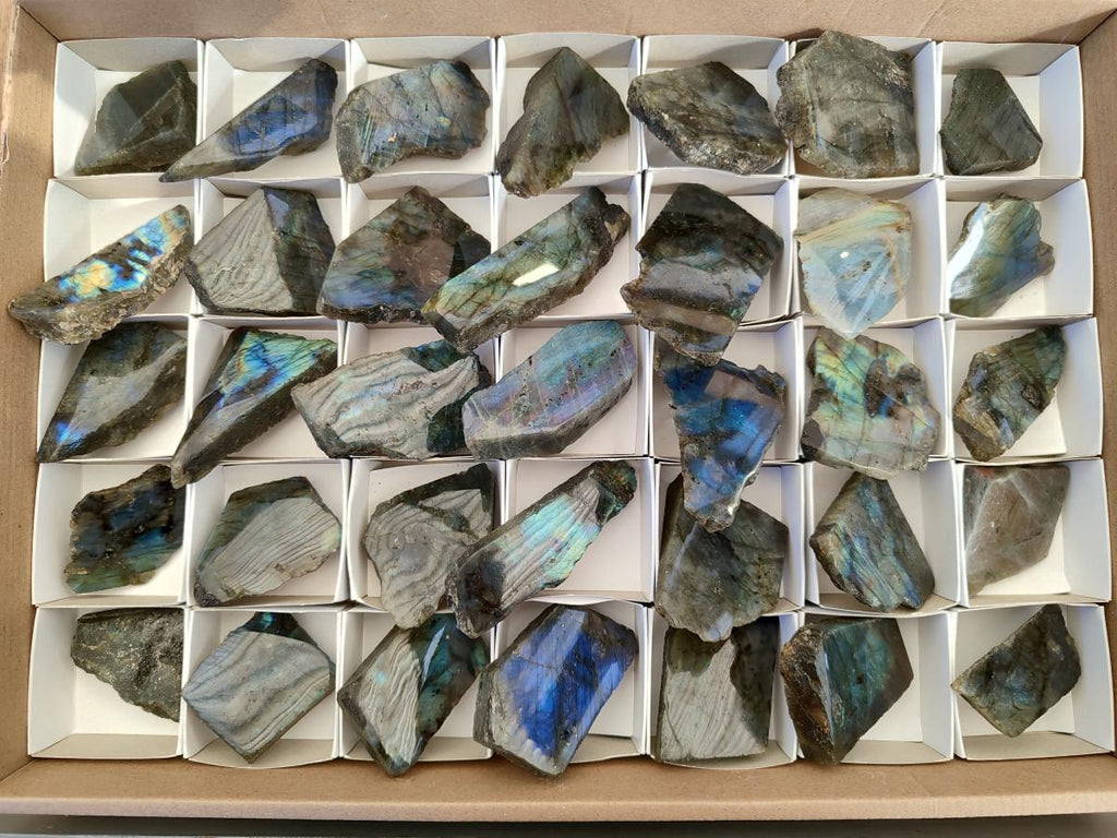 Polished One Side Labradorite Slices x 35 From Madagascar - Toprock Gemstones and Minerals 