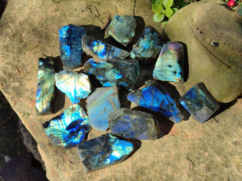 Polished One Side Labradorite Slices x 35 From Madagascar - Toprock Gemstones and Minerals 