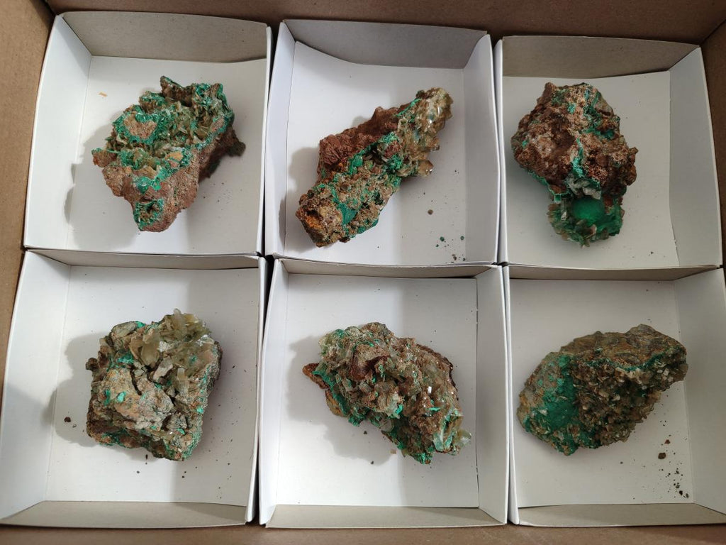 Natural Rare Bladed Barite Specimens with Malachite x 6 From Shangulowé Mine, Congo - Toprock Gemstones and Minerals 