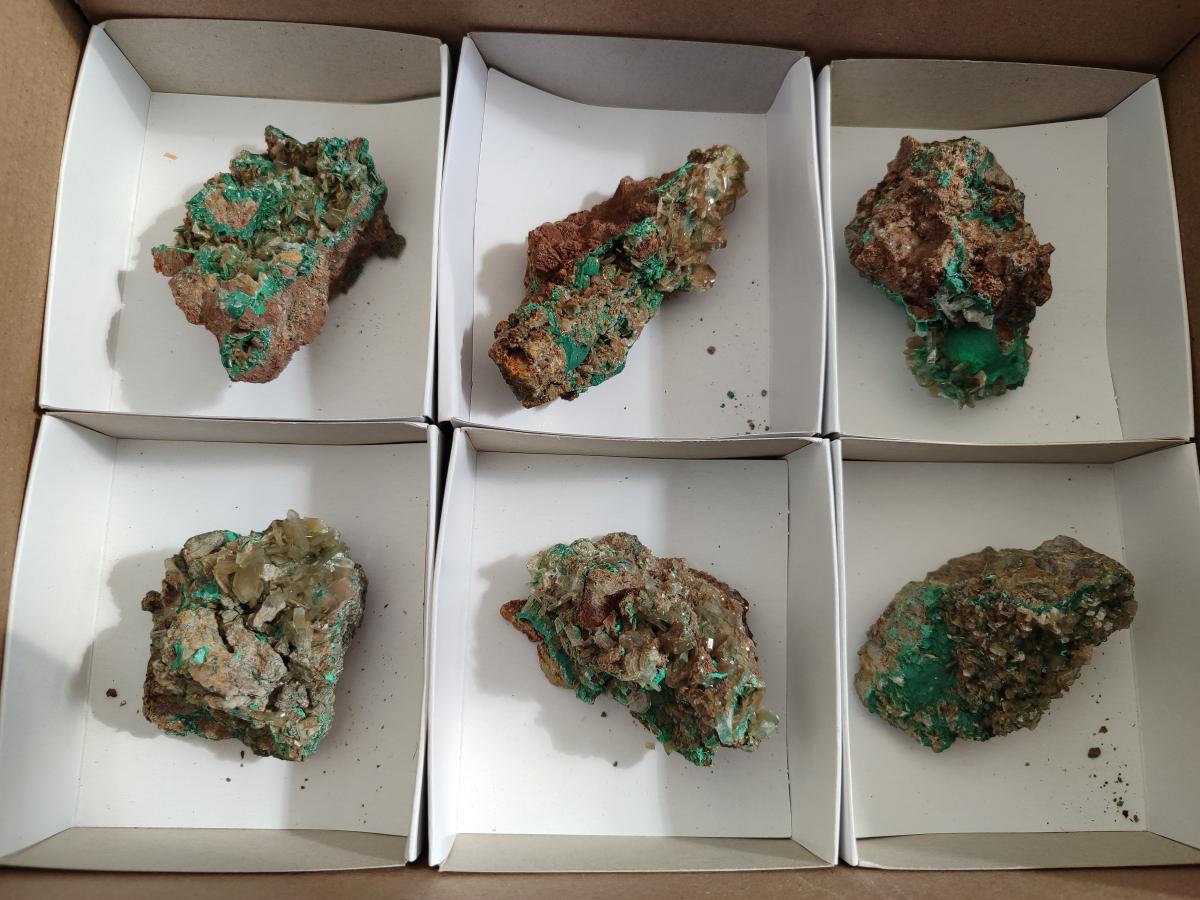 Natural Rare Bladed Barite Specimens with Malachite x 6 From Shangulowé Mine, Congo - Toprock Gemstones and Minerals 