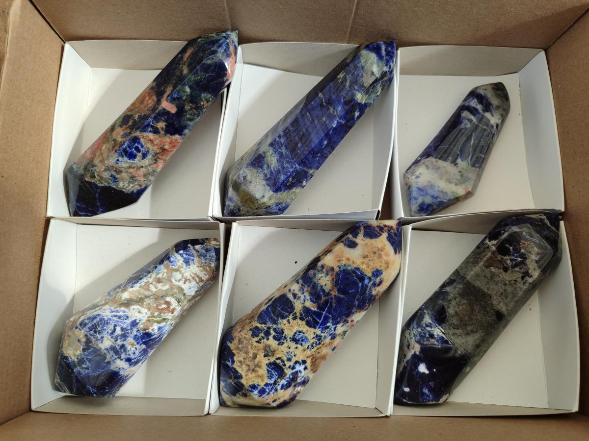 Polished Sodalite Double Terminated Crystals x 6 From Kunene River, Namibia - Toprock Gemstones and Minerals 