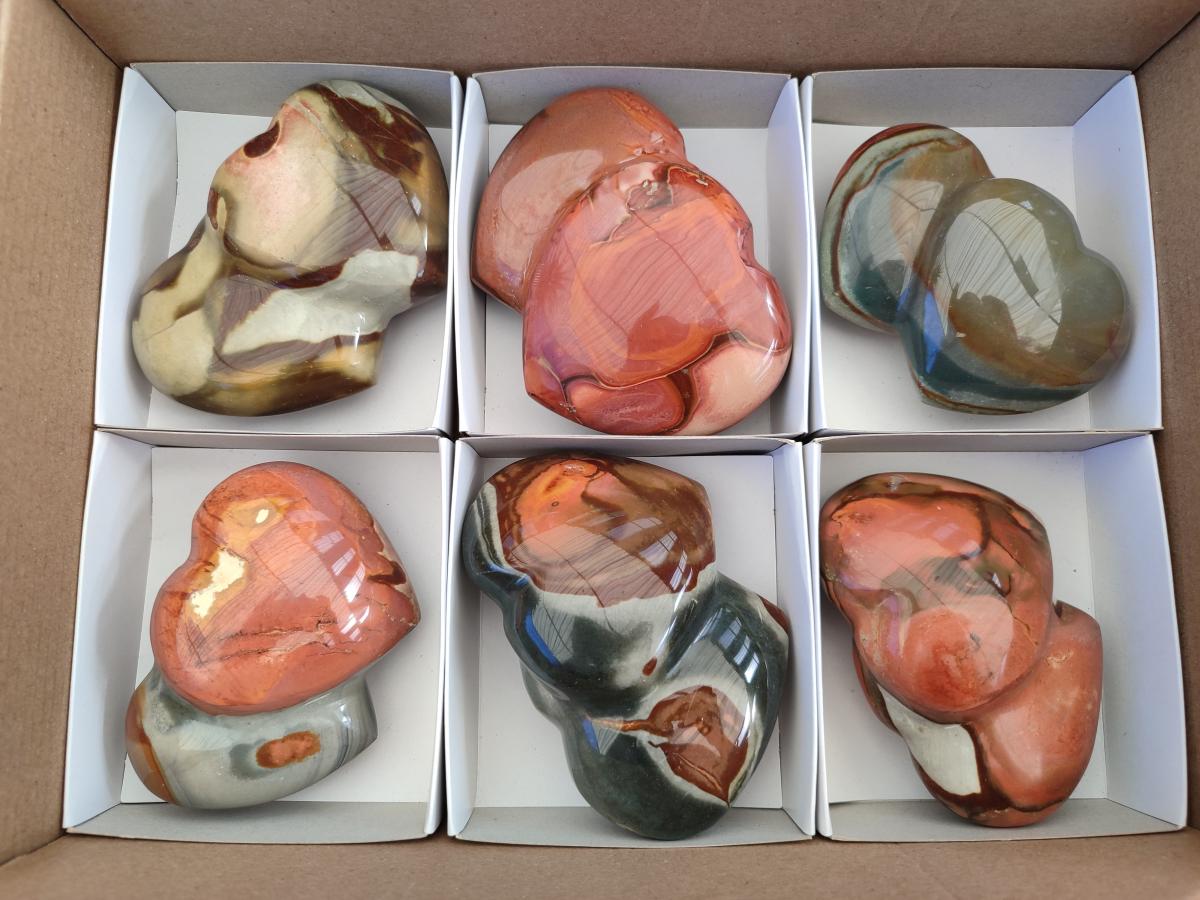 Polished Polychrome Jasper Twin Hearts x 6 From NW Coast, Madagascar - Toprock Gemstones and Minerals 