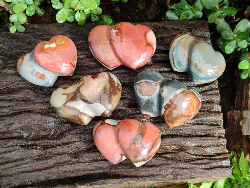 Polished Polychrome Jasper Twin Hearts x 6 From NW Coast, Madagascar - Toprock Gemstones and Minerals 