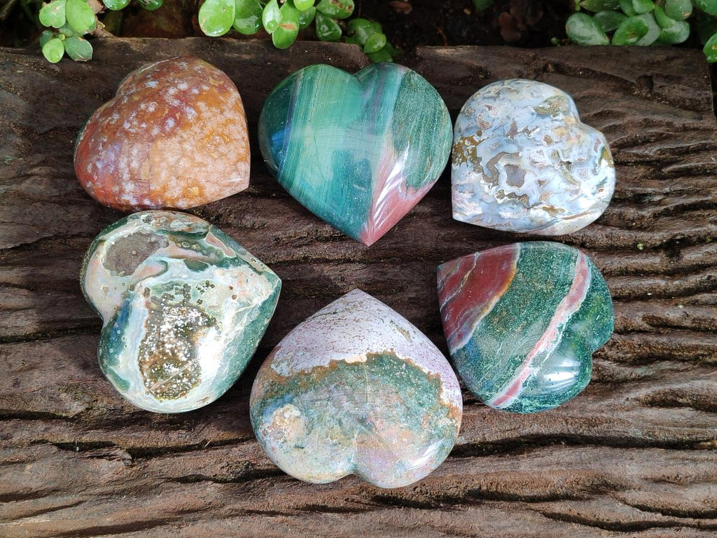 Polished Ocean Jasper Hearts x 6 From Northwest Coast, Madagascar - Toprock Gemstones and Minerals 