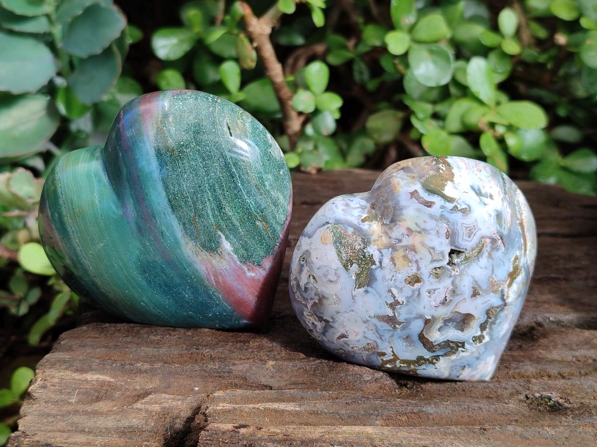 Polished Ocean Jasper Hearts x 6 From Northwest Coast, Madagascar - Toprock Gemstones and Minerals 