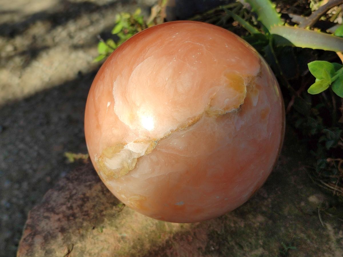 Polished XL Orange Twist Calcite Sphere x 1 From Maevantanana, Madagascar - Toprock Gemstones and Minerals 