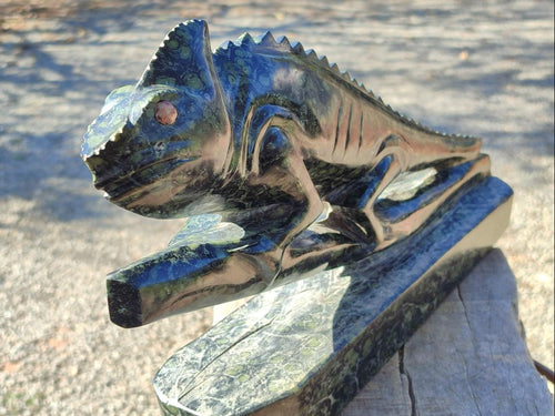 Polished XL Stromatolite "Kambaba Jasper" Chameleon Carving x 1 From Katsepy, Madagascar - Toprock Gemstones and Minerals 