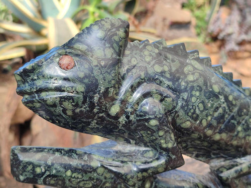Polished XL Stromatolite "Kambaba Jasper" Chameleon Carving x 1 From Katsepy, Madagascar - Toprock Gemstones and Minerals 