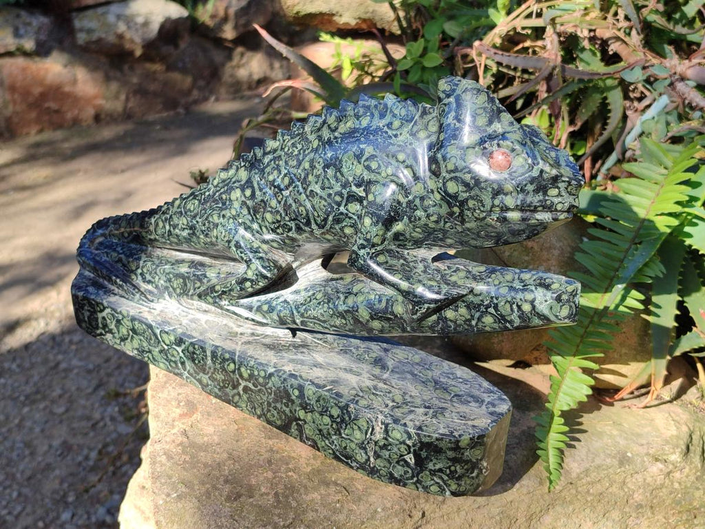 Polished XL Stromatolite "Kambaba Jasper" Chameleon Carving x 1 From Katsepy, Madagascar - Toprock Gemstones and Minerals 