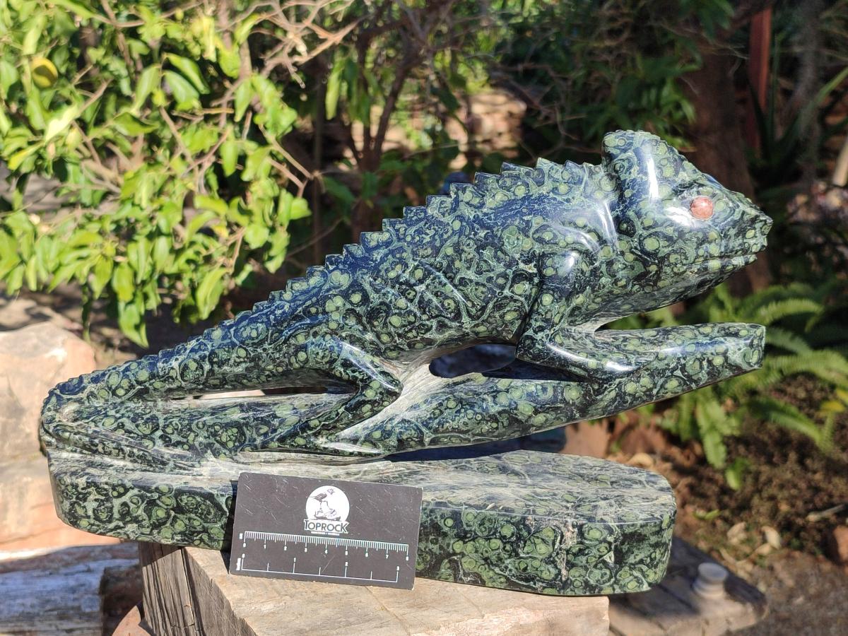 Polished XL Stromatolite "Kambaba Jasper" Chameleon Carving x 1 From Katsepy, Madagascar - Toprock Gemstones and Minerals 