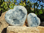 Polished Blue Celestite Geode Hearts x 2 From Sakoany, Madagascar - Toprock Gemstones and Minerals 