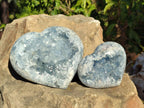 Polished Blue Celestite Geode Hearts x 2 From Sakoany, Madagascar - Toprock Gemstones and Minerals 