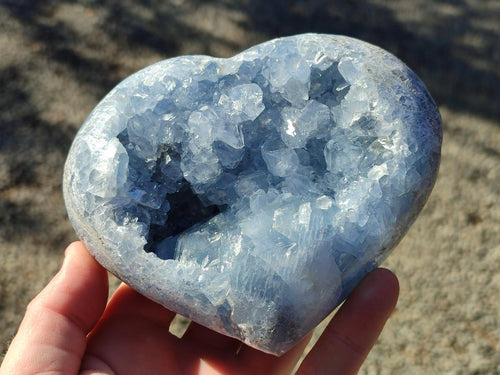 Polished Blue Celestite Geode Hearts x 2 From Sakoany, Madagascar - Toprock Gemstones and Minerals 