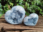 Polished Blue Celestite Geode Hearts x 2 From Sakoany, Madagascar - Toprock Gemstones and Minerals 