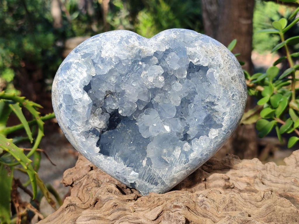 Polished Blue Celestite Geode Hearts x 2 From Sakoany, Madagascar - Toprock Gemstones and Minerals 