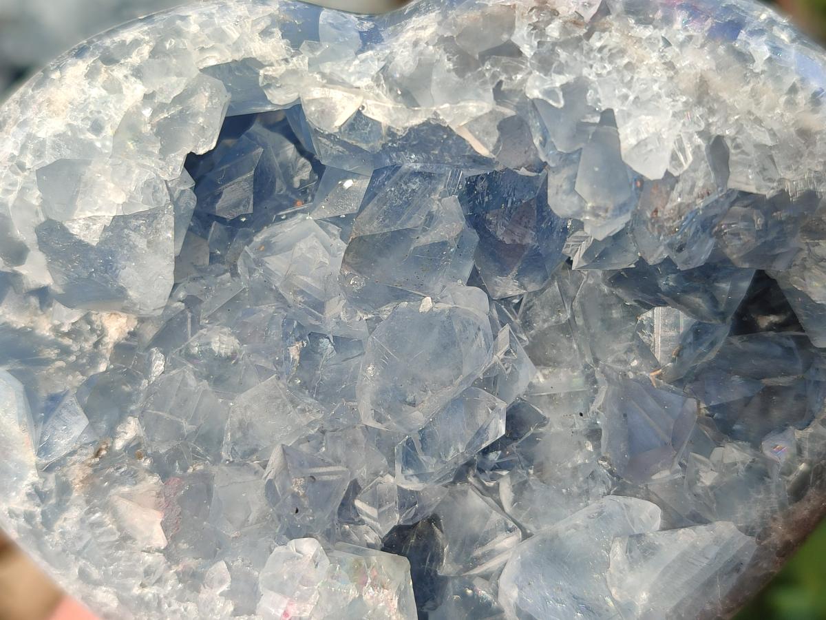 Polished Blue Celestite Geode Hearts x 2 From Sakoany, Madagascar - Toprock Gemstones and Minerals 