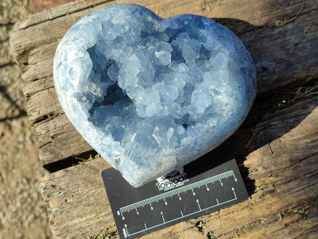 Polished Blue Celestite Geode Hearts x 2 From Sakoany, Madagascar - Toprock Gemstones and Minerals 