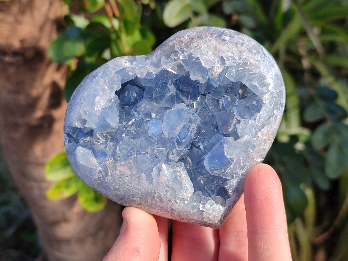 Polished Blue Celestite Geode Hearts x 2 From Sakoany, Madagascar - Toprock Gemstones and Minerals 