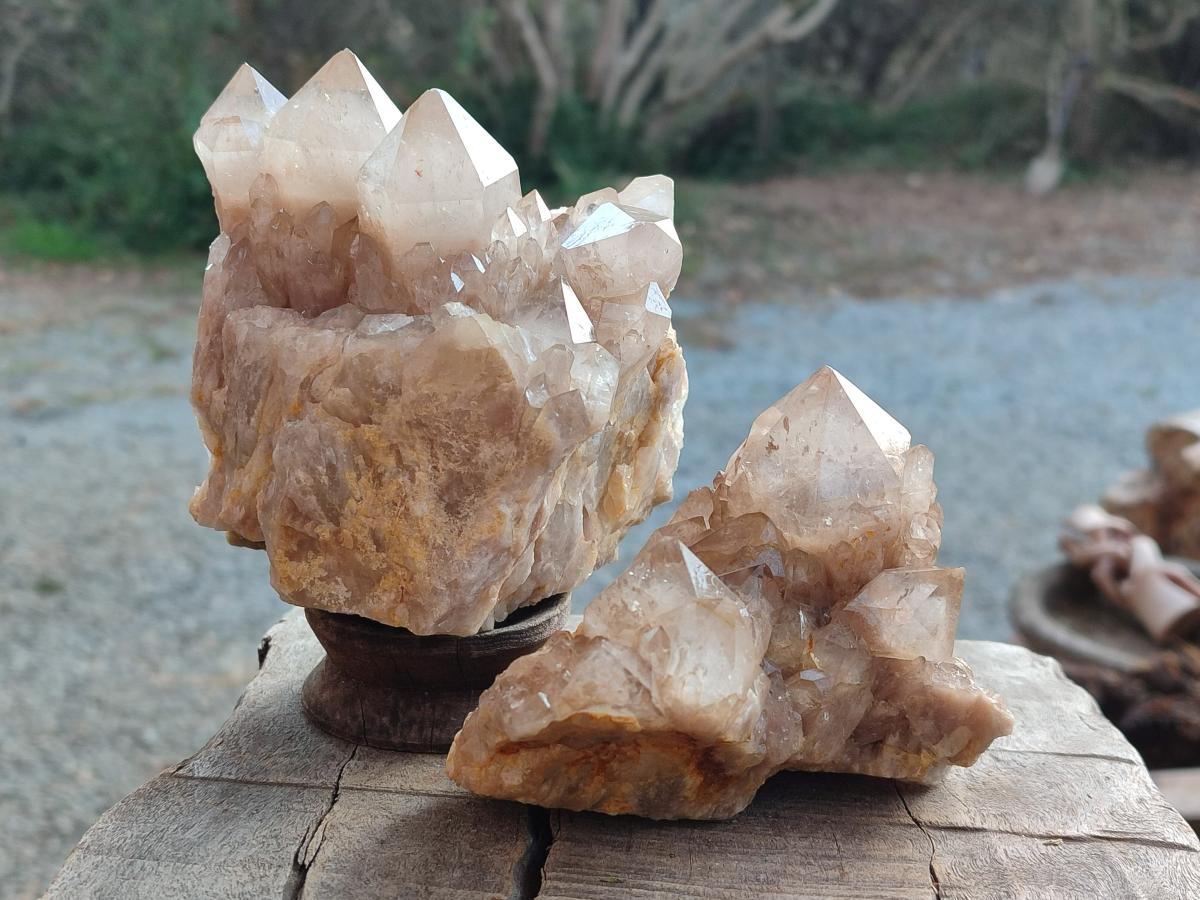 Natural White Phantom Smokey Luena Quartz Clusters x 2 From Luena, Congo - Toprock Gemstones and Minerals 