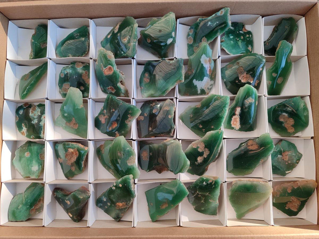 Polished On One Side Mtorolite Chrysoprase Slices x 35 From Mutorashanga, Zimbabwe - Toprock Gemstones and Minerals 