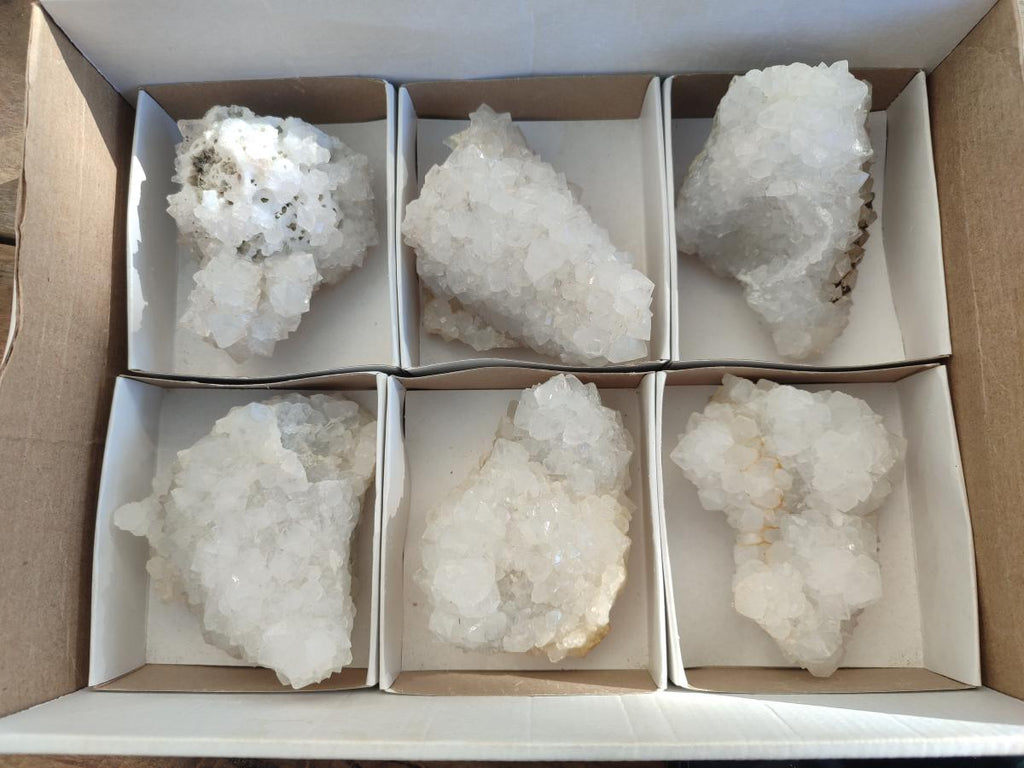 Natural Drusy Snow Finger Crystal Clusters x 6 From Albert's Mountain, Lesotho - Toprock Gemstones and Minerals 