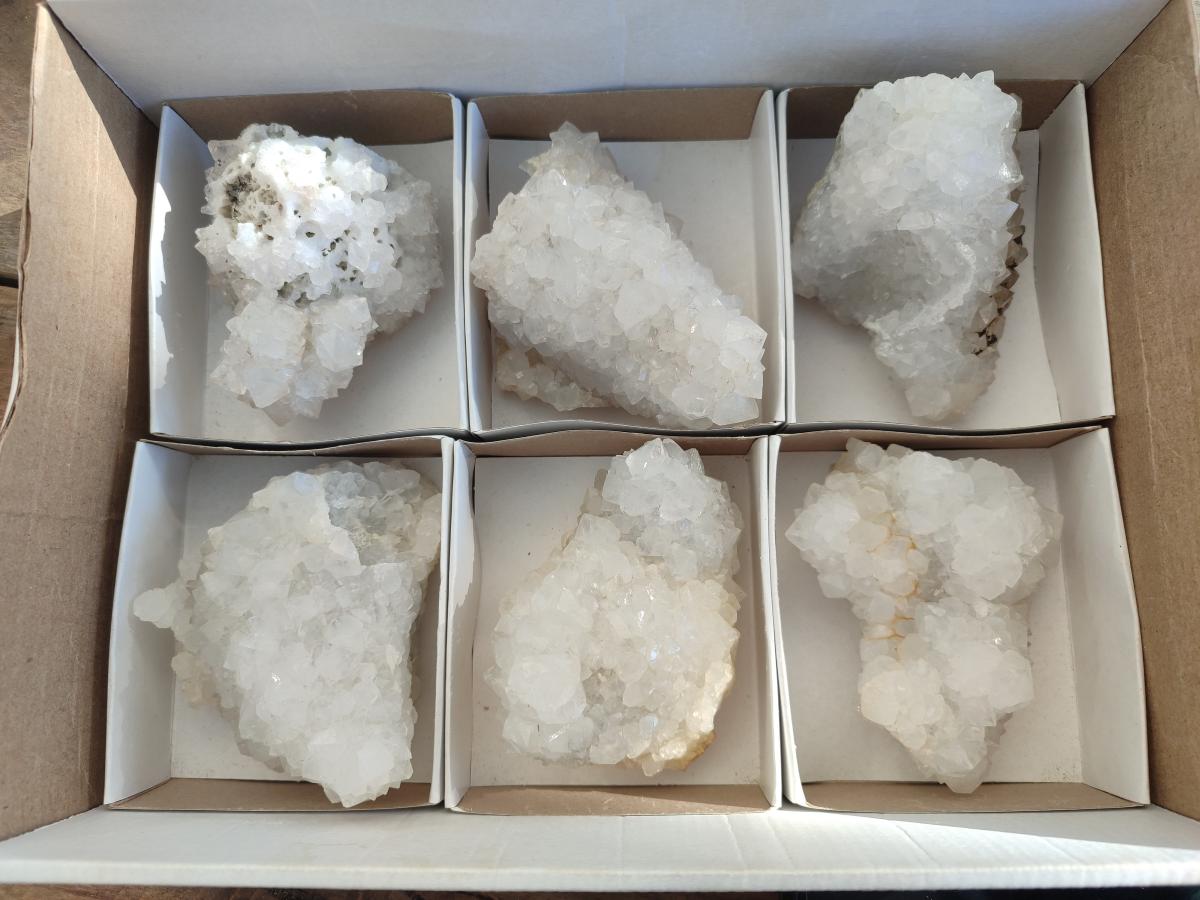 Natural Drusy Snow Finger Crystal Clusters x 6 From Albert's Mountain, Lesotho - Toprock Gemstones and Minerals 