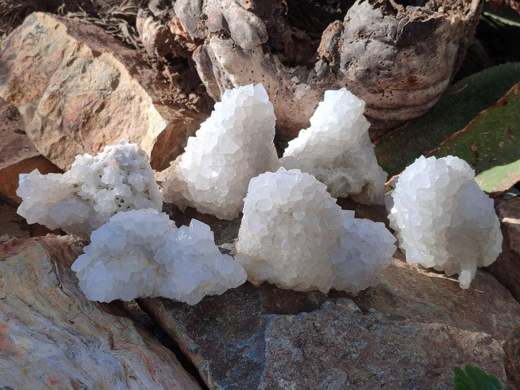 Natural Drusy Snow Finger Crystal Clusters x 6 From Albert's Mountain, Lesotho - Toprock Gemstones and Minerals 