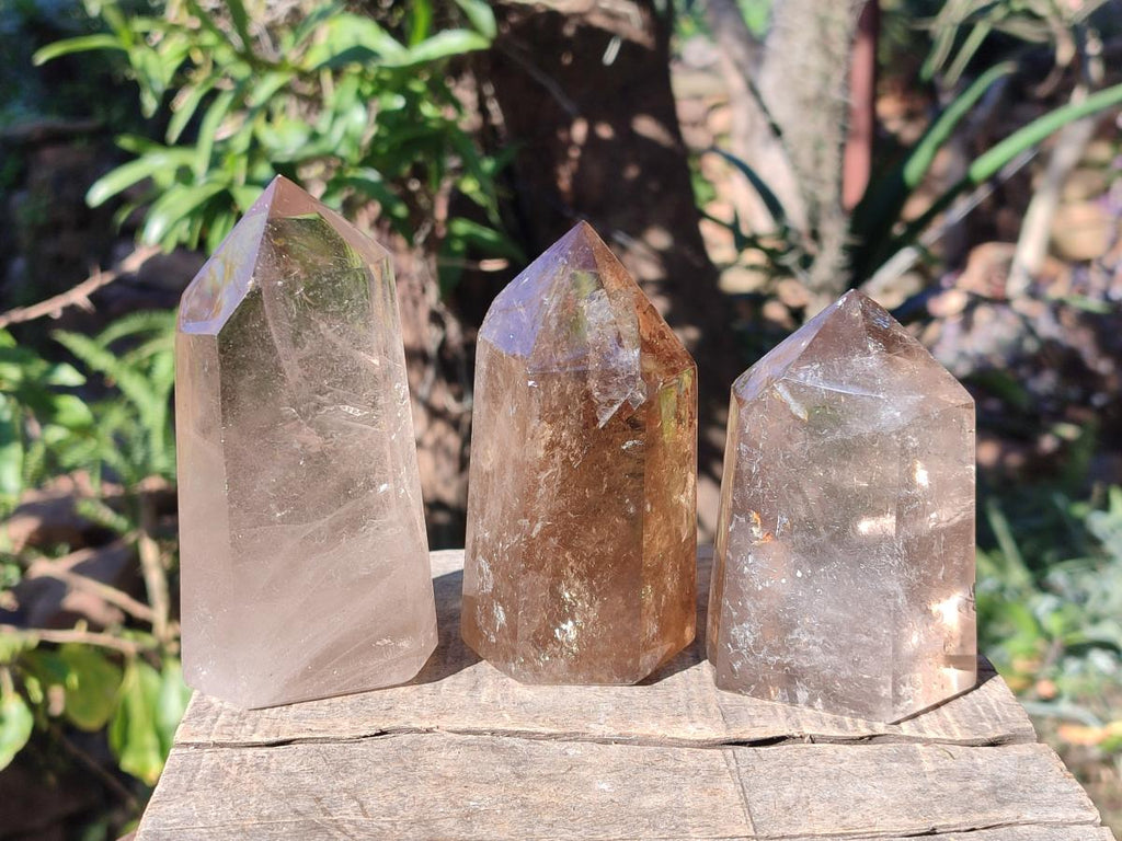 Polished Smokey Quartz Display Crystals x 3 From Madagascar - Toprock Gemstones and Minerals 