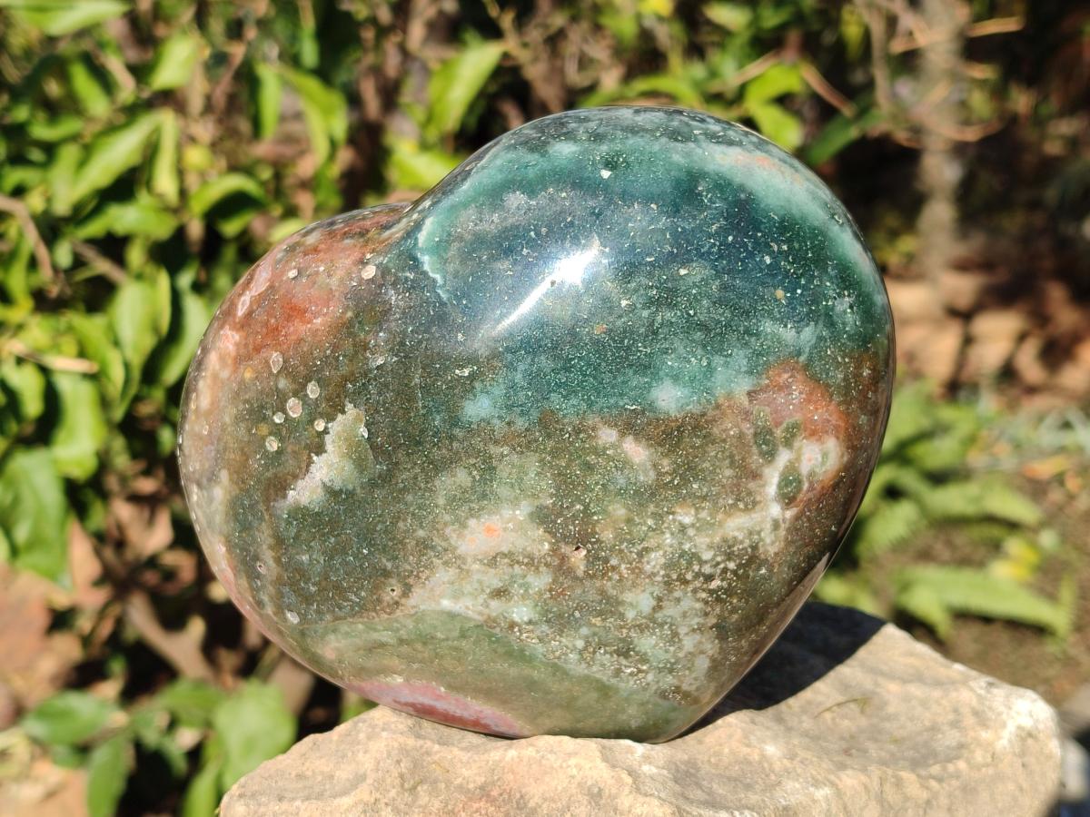 Polished XL Ocean Jasper Heart x 1 From Northwest Coast, Madagascar - Toprock Gemstones and Minerals 
