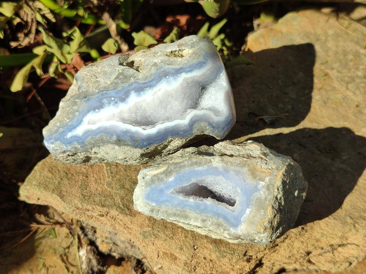 Polished On One Side Blue Lace Agate Geodes x 12 From Nsanje, Malawi - Toprock Gemstones and Minerals 