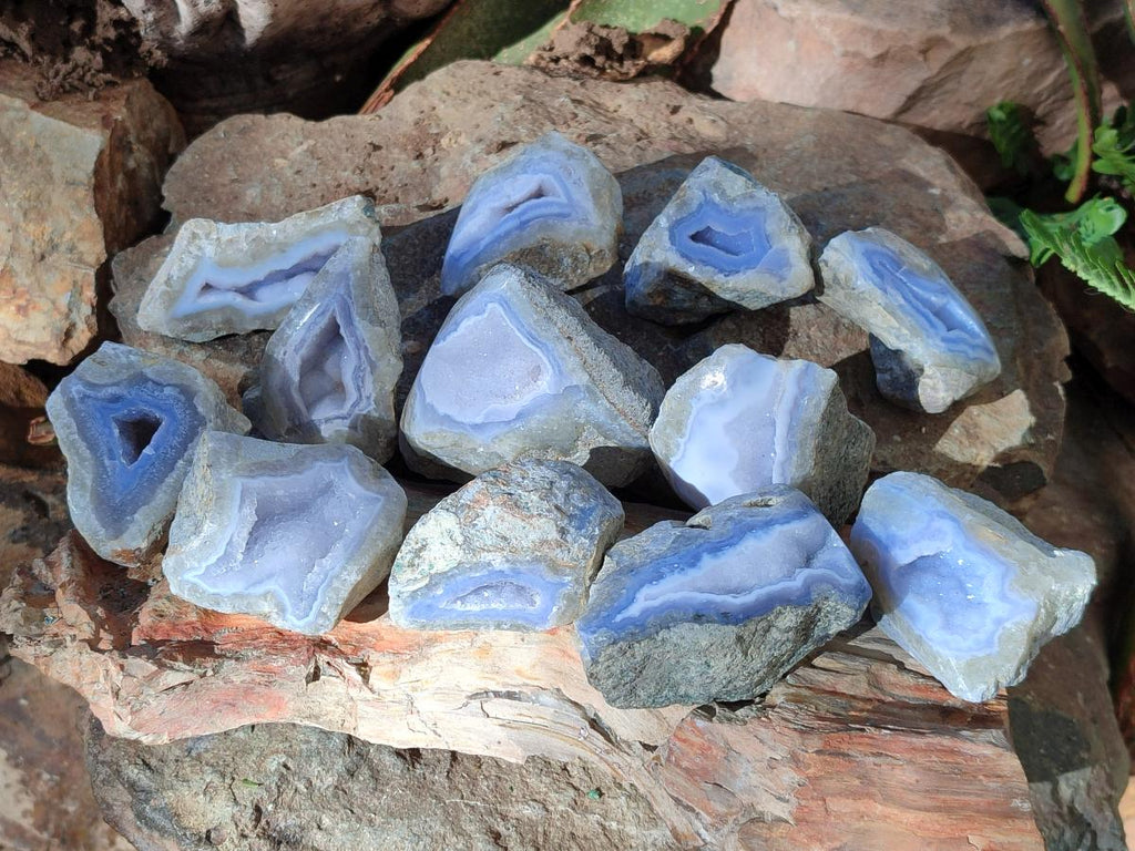 Polished On One Side Blue Lace Agate Geodes x 12 From Nsanje, Malawi - Toprock Gemstones and Minerals 
