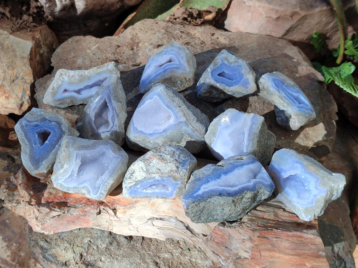 Polished On One Side Blue Lace Agate Geodes x 12 From Nsanje, Malawi - Toprock Gemstones and Minerals 