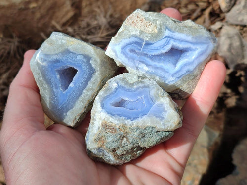 Polished On One Side Blue Lace Agate Geodes x 12 From Nsanje, Malawi - Toprock Gemstones and Minerals 