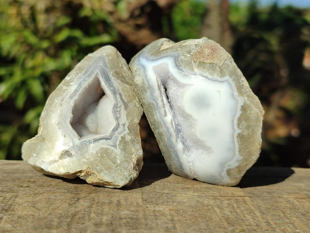 Polished On One Side Blue Lace Agate Geodes x 12 From Nsanje, Malawi - Toprock Gemstones and Minerals 