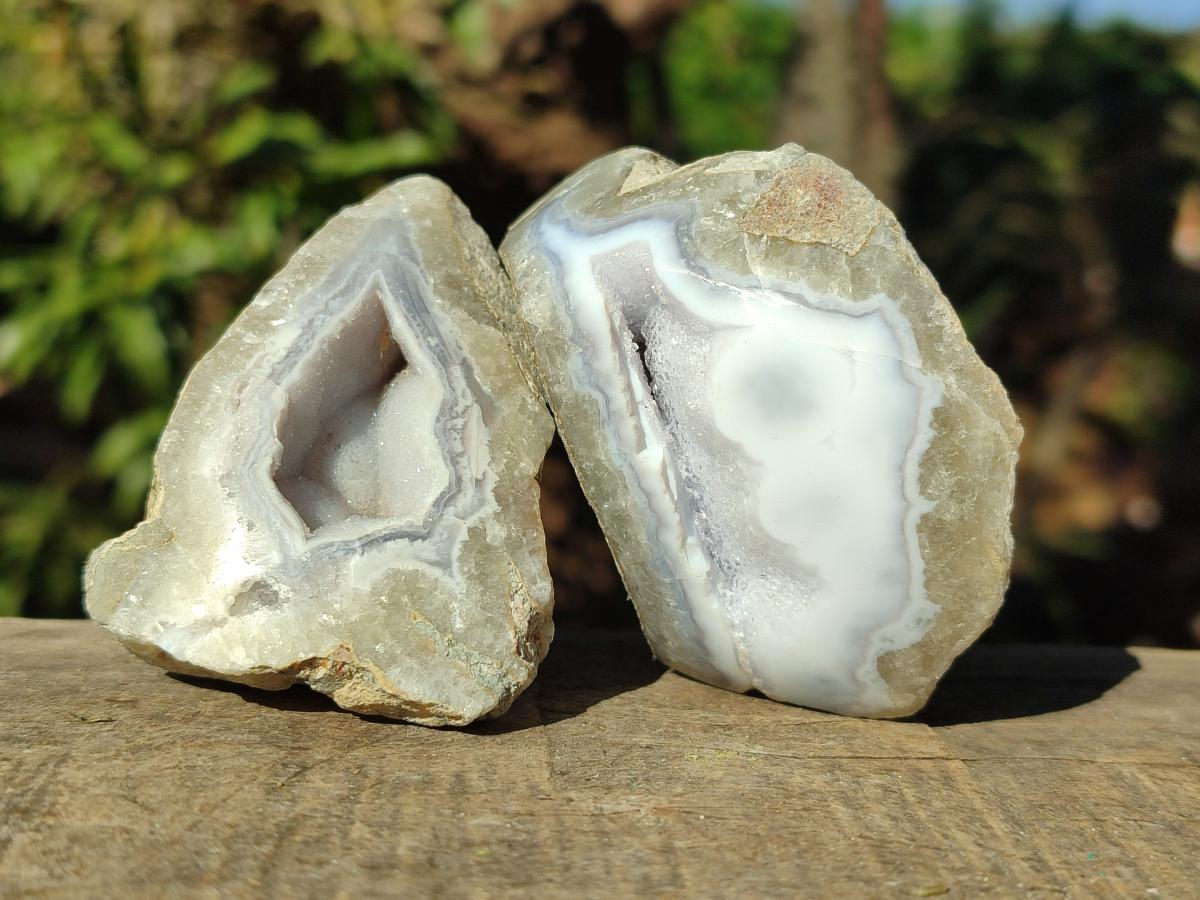 Polished On One Side Blue Lace Agate Geodes x 12 From Nsanje, Malawi - Toprock Gemstones and Minerals 